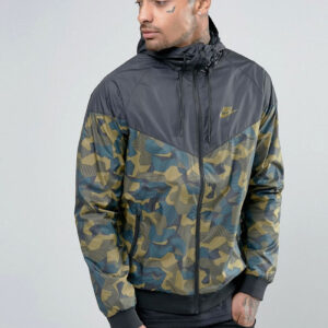 Men's Unique Style Gray And Green Army Design Hoodie Jacket With Zip